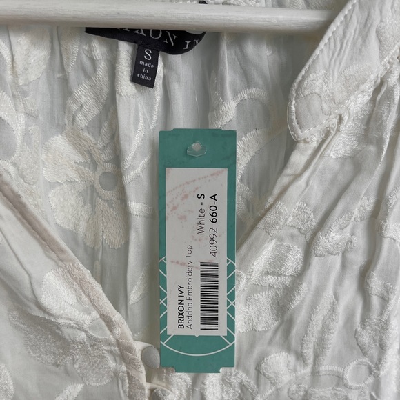 NWT Brixon Ivy Andrina Embroidery Cream Blouse Cropped Sleeves Sz A Rayon - Picture 4 of 10